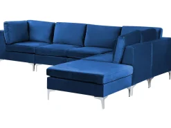 Beliani 5-Istuttava Kulmasohva Ja Rahi Sametti Vasenk. Laivastonsininen Evja Outlet