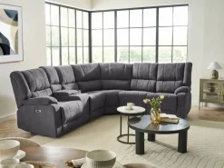 Beliani 5-Istuttava Kulmasohva Kangas Sahkosaadettava Usb-Portti Tummanharmaa Rokke Discount