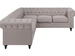 Beliani 6-Istuttava Kulmasohva Kangas Vasenk. Beige Chesterfield Online