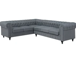 Beliani 6-Istuttava Kulmasohva Kangas Oikeak. Vaaleanharmaa Chesterfield Best