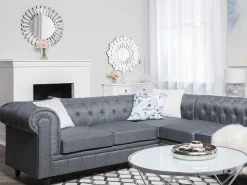 Beliani 6-Istuttava Kulmasohva Kangas Oikeak. Vaaleanharmaa Chesterfield Best