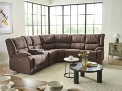 Beliani 5-Istuttava Kulmasohva Kangas Sahkosaadettava Usb-Portti Ruskeanharmaa Rokke Best