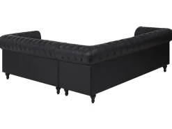 Beliani 6-Istuttava Kulmasohva Keinonahka Oikeak. Musta Chesterfield Sale