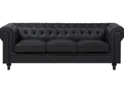 Beliani 6-Istuttava Kulmasohva Keinonahka Oikeak. Musta Chesterfield Sale