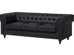 Beliani 6-Istuttava Kulmasohva Keinonahka Oikeak. Musta Chesterfield Sale