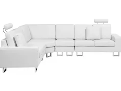 Beliani 6-Istuttava Kulmasohva Nahka Vasenk. Valkoinen Stockholm Cheap