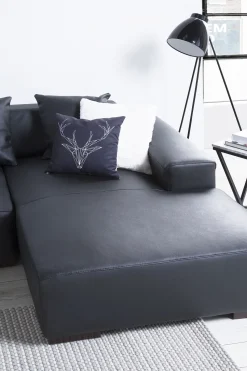 Beliani 3-Istuttava Kulmasohva Nahka Vasenk. Musta Lungo Best Sale