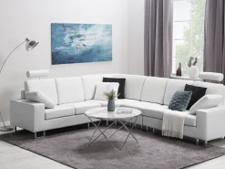 Beliani 6-Istuttava Kulmasohva Nahka Oikeak. Valkoinen Stockholm Outlet