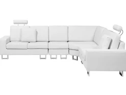 Beliani 6-Istuttava Kulmasohva Nahka Oikeak. Valkoinen Stockholm Outlet