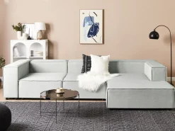 Beliani 3-Istuttava Kulmasohva Pellava Vasenk. Vaaleanharmaa Aprica Cheap