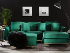 Beliani 4-Istuttava Kulmasohva Rahilla Sametti Vasenk. Tummanvihrea Oslo Hot