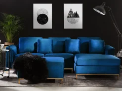 Beliani 4-Istuttava Kulmasohva Rahilla Sametti Vasenk. Tummansininen Oslo Cheap