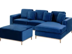 Beliani 4-Istuttava Kulmasohva Rahilla Sametti Vasenk. Tummansininen Oslo Cheap