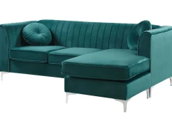 Beliani 3-Istuttava Kulmasohva Sametti Vasenk. Smaragdinvihrea Timra Discount