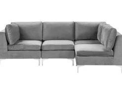 Beliani 4-Istuttava Kulmasohva Sametti Vasenk. Harmaa Evja New