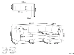Beliani 4-Istuttava Kulmasohva Sametti Vasenk. Harmaa Evja New