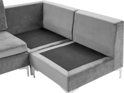 Beliani 4-Istuttava Kulmasohva Sametti Vasenk. Harmaa Evja New