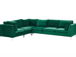 Beliani 6-Istuttava Kulmasohva Sametti Oikeak. Vihrea Evja Cheap