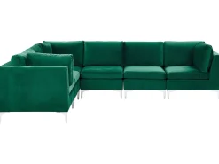 Beliani 6-Istuttava Kulmasohva Sametti Oikeak. Vihrea Evja Cheap