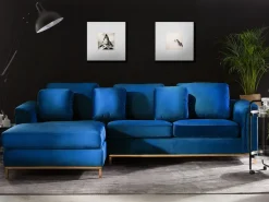 Beliani 4-Istuttava Kulmasohva Sametti Oikeak. Tummansininen Oslo Sale