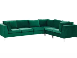 Beliani 6-Istuttava Kulmasohva Sametti Vasenk. Vihrea Evja Sale