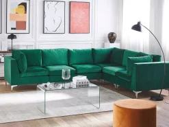 Beliani 6-Istuttava Kulmasohva Sametti Vasenk. Vihrea Evja Sale