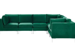 Beliani 6-Istuttava Kulmasohva Sametti Vasenk. Vihrea Evja Sale