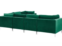 Beliani 6-Istuttava Kulmasohva Sametti Vasenk. Vihrea Evja Sale