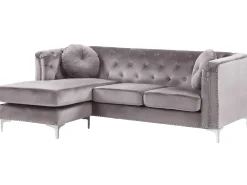 Beliani 3-Istuttava Kulmasohva Sametti Oikeak. Harmaa Flen Discount