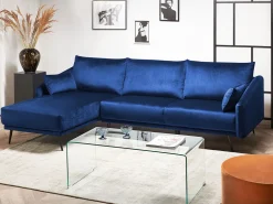 Beliani 3-Istuttava Kulmasohva Sametti Oikeak. Laivastonsininen Varde Best Sale