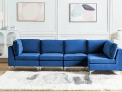 Beliani 5-Istuttava Kulmasohva Sametti Vasenk. Laivastonsininen Evja Hot