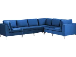 Beliani 6-Istuttava Kulmasohva Sametti Vasenk. Laivastonsininen Evja Cheap