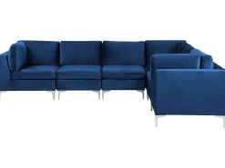 Beliani 6-Istuttava Kulmasohva Sametti Vasenk. Laivastonsininen Evja Cheap
