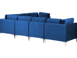 Beliani 6-Istuttava Kulmasohva Sametti Vasenk. Laivastonsininen Evja Cheap