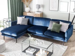 Beliani 4-Istuttava Kulmasohva Sametti Oikeak. Laivastonsininen Vinterbro Flash Sale