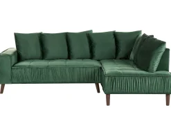 Beliani 3-Istuttava Kulmasohva Sametti Vasenk. Tummanvihrea Grena Hot