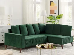 Beliani 3-Istuttava Kulmasohva Sametti Vasenk. Tummanvihrea Grena Hot