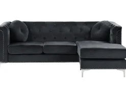 Beliani 3-Istuttava Kulmasohva Sametti Vasenk. Musta Flen Best
