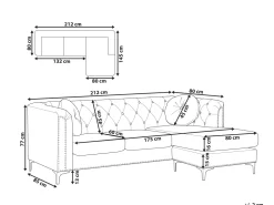 Beliani 3-Istuttava Kulmasohva Sametti Vasenk. Musta Flen Best