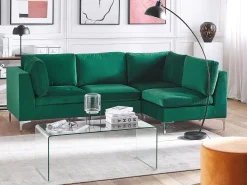 Beliani 4-Istuttava Kulmasohva Sametti Vasenk. Vihrea Evja Best