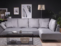 Beliani 4-Istuttava Kulmasohva Vakosametti Vasenk. Harmaa Lunner Fashion