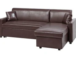 Beliani 3-Istuttava Kulmavuodesohva Säilytystilalla Keinonahka Vasenk. Ruskea Ogna Sale