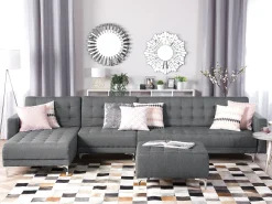 Beliani 5-Istuttava Kulmavuodesohva Ja Rahi Kangas Oikeak. Vaaleanharmaa Aberdeen Cheap