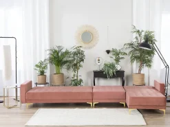 Beliani 5-Istuttava Kulmavuodesohva Sametti Vasenk. Vaaleanpunainen Aberdeen New