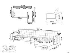 Beliani 5-Istuttava Kulmavuodesohva Sametti Vasenk. Vaaleanpunainen Aberdeen New