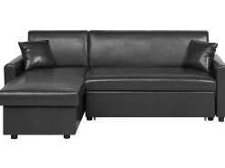Beliani 3-Istuttava Kulmavuodesohva Säilytystilalla Keinonahka Oikeak. Musta Ogna Flash Sale