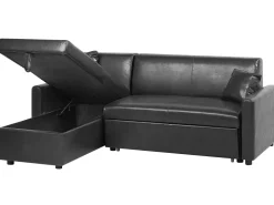 Beliani 3-Istuttava Kulmavuodesohva Säilytystilalla Keinonahka Oikeak. Musta Ogna Flash Sale