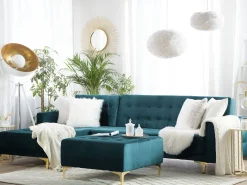 Beliani 4-Istuttava Kulmavuodesohva Ja Rahi Sametti Oikeak. Sinivihrea Aberdeen Outlet