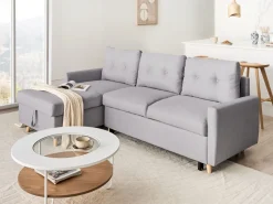 Beliani 4-Istuttava Kulmavuodesohva Säilytystilalla Oikeak. Vaaleanharmaa Flakk Shop