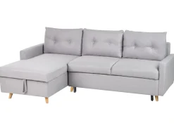 Beliani 4-Istuttava Kulmavuodesohva Säilytystilalla Oikeak. Vaaleanharmaa Flakk Shop